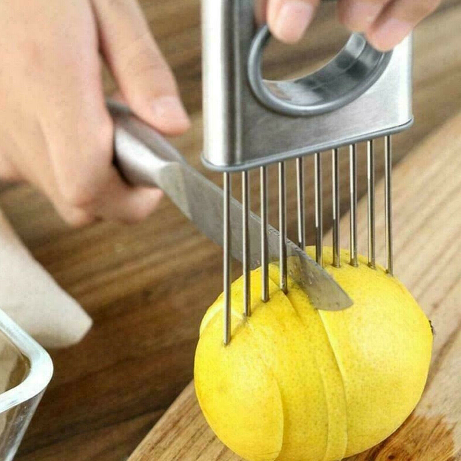 Onion Holder Slicer Vegetable Tools Tomato Cutter Stainless Steel Kitchen Gadget - Image 9