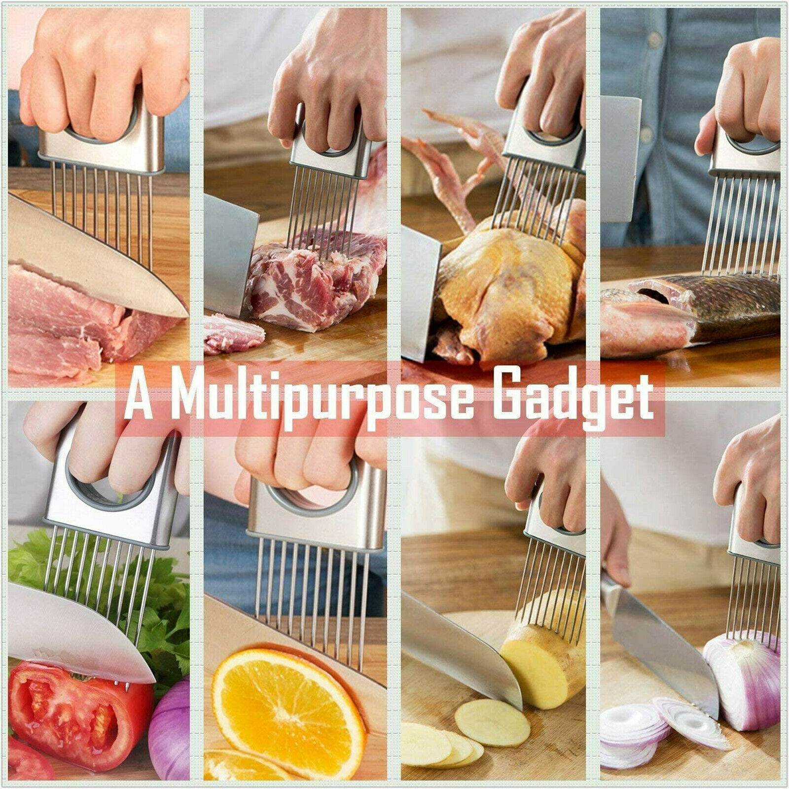 Onion Holder Slicer Vegetable Tools Tomato Cutter Stainless Steel Kitchen Gadget - Image 5